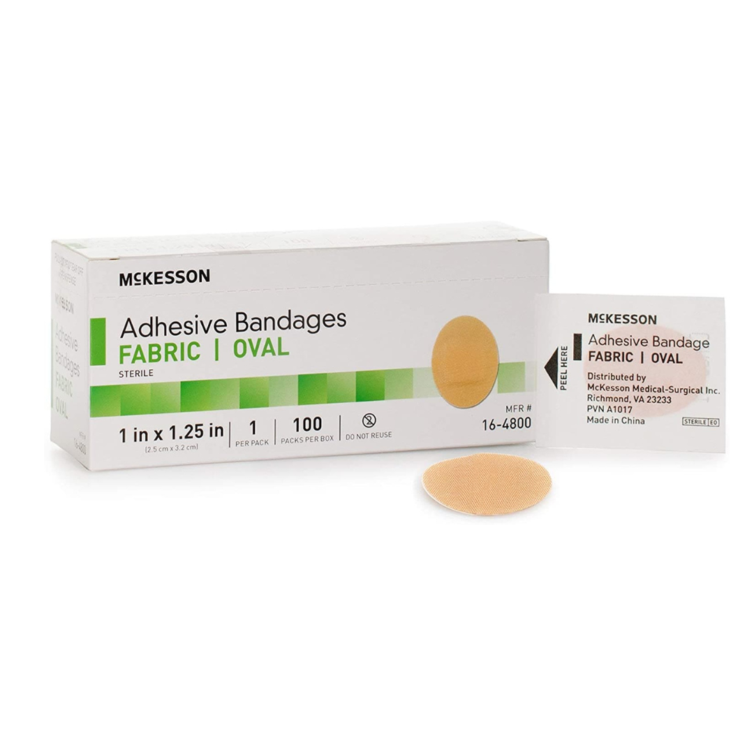 McKesson Sterile Tan Fabric Adhesive Oval Bandages - 1 X 1-1/4 Inch - 100 per Box - Senior.com Bandages